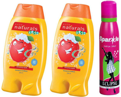 

Avon Anew two Naturals Kids Amazing Apple Shampoo & Conditioner (200 ml) With one sparkle perfume spray 150 ml(Set of 3)