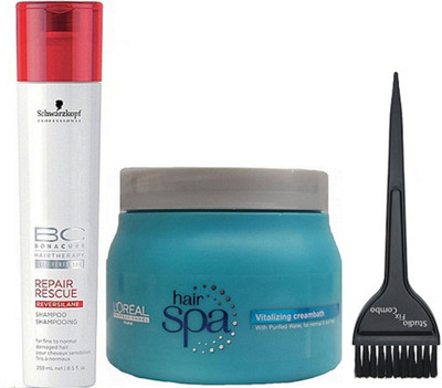 

Studio Fix Combo Hair Brush & Schwarzkopf BC Bonacure Repair Rescue Shampoo & Hair Spa Vitalizing Cream bath(Set of 3)