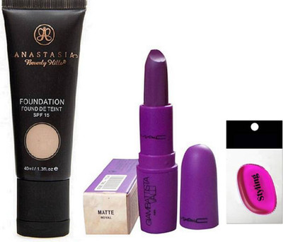 

styling Silicon Puff & Anastasia Beverly Vills Fond De Teint SPF 15 Foundation With Giambattista Valli Matte Finish Royal lipstick(Set of 3)