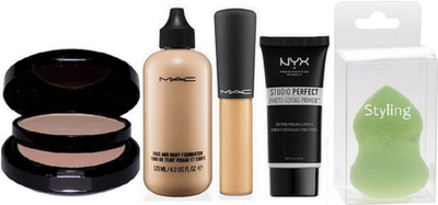 

styling Sponge Puff & Two Way Compact & Mac Face&Body Foundation & Mineralize Concealer&Nyx Primer(Set of 5)