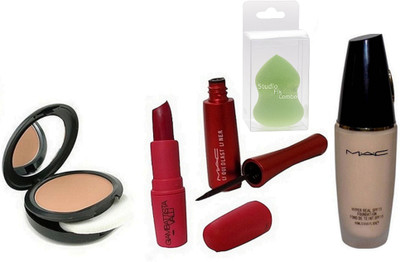 

studio fix combo Sponge Puff & face Powder Compact & giambattista Valli Hot Red lipstick & Hyper Real Foundation & Liquid Last Liner(Set of 5)