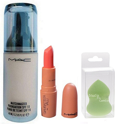 

Studio Fix Combo Of Sponge Puff & Matchmaster Foundation spf 15 Fond De Teint Spf 15 & Giambattista Valli Fresh Selmon Lipstick(Set of 3)