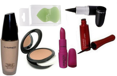 

studio fix combo Sponjge Puff & face Powder Compact & giambattista Matte Finish lipstick & Stick Kajal & Hyper Real Foundation & Liquid Last Liner(Set of 6)