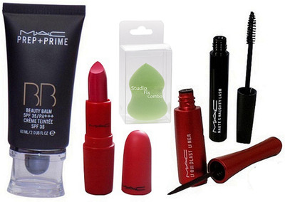 

Studio Fix Combo Of Sponge Puff & Prep+prime BB Beauty Balm Spf 35 Creme Teintee Spf 35 Foundation & Giambattista Ruby Woo Lipstick & Liquid Last Liner & Haute & naughty Mascara(Set of 5)