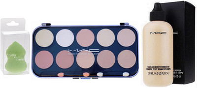 

Studio Fix Combo Sponge Blender Puff& 10 Shades Concealer Palette& Face And Body Foundation Fond De Tent Visage Et Corps(Set of 3)