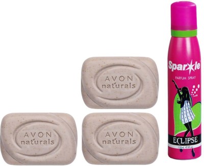 

Avon Anew three Naturals Exfoliating Bar Soap (100 g) With one sparkle perfume spray 150 ml(Set of 4)