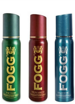 

Fogg deodorant 1 Victor and 1 Monarch and 1 Majestic Deodorant Combo (450 ml, Pack of 3) Body Spray - For Men(450 ml, Pack of 3)