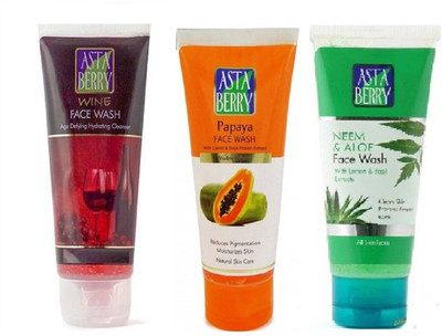 

Astaberry Wine Face wash + Papaya face wash + Neem & Aloe Face wash 100ml Each Face Wash(300 ml)