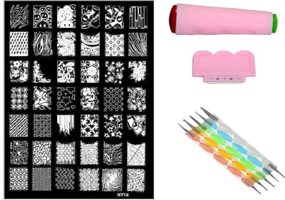 

Royalkart Nail Art Stamping Jumbo Image Plate D.I.Y With Double-Sided Stamper, Metal Scraper, 5pcs Double-Sided Dotting Tool (XY15)(Multicolor)
