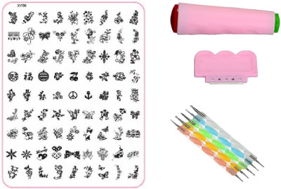 

Royalkart Nail Art Stamping Jumbo Image Plate D.I.Y With Double-Sided Stamper, Metal Scraper, 5pcs Double-Sided Dotting Tool (XY08)(Multicolor)