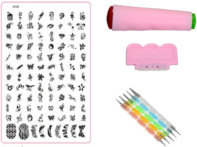 

Royalkart Nail Art Stamping Jumbo Image Plate D.I.Y With Double-Sided Stamper, Metal Scraper, 5pcs Double-Sided Dotting Tool (XY09)(Multicolor)