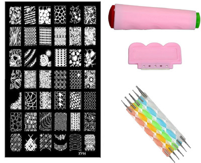 

Royalkart Nail Art Stamping Jumbo Image Plate D.I.Y With Double-Sided Stamper, Metal Scraper, 5pcs Double-Sided Dotting Tool (XY14)(Multicolor)