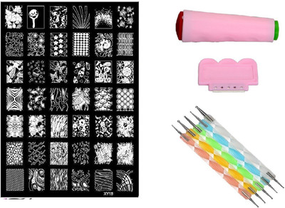 

Royalkart Nail Art Stamping Jumbo Image Plate D.I.Y With Double-Sided Stamper, Metal Scraper, 5pcs Double-Sided Dotting Tool (XY13)(Multicolor)
