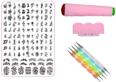 

Royalkart Nail Art Stamping Jumbo Image Plate D.I.Y With Double-Sided Stamper, Metal Scraper, 5pcs Double-Sided Dotting Tool (XY05)(Multicolor)