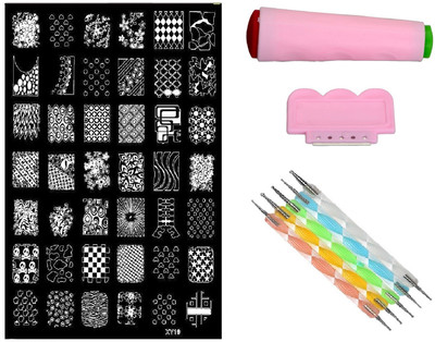 

Royalkart Nail Art Stamping Jumbo Image Plate D.I.Y With Double-Sided Stamper, Metal Scraper, 5pcs Double-Sided Dotting Tool (XY19)(Multicolor)