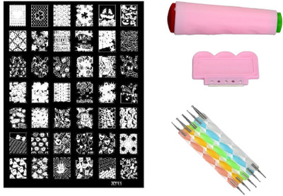 

Royalkart Nail Art Stamping Jumbo Image Plate D.I.Y With Double-Sided Stamper, Metal Scraper, 5pcs Double-Sided Dotting Tool (XY11)(Multicolor)