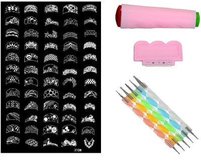 

Royalkart Nail Art Stamping Jumbo Image Plate D.I.Y With Double-Sided Stamper, Metal Scraper, 5pcs Double-Sided Dotting Tool (XY20)(Multicolor)