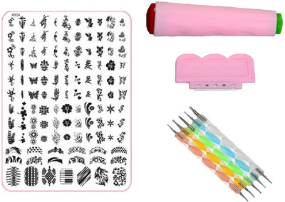 

Royalkart Nail Art Stamping Jumbo Image Plate D.I.Y With Double-Sided Stamper, Metal Scraper, 5pcs Double-Sided Dotting Tool (XY04)(Multicolor)