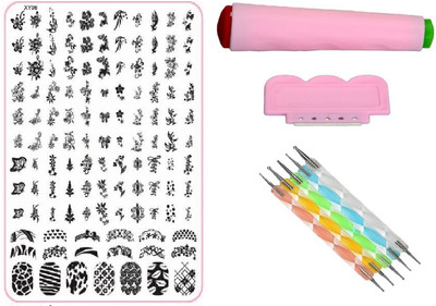 

Royalkart Nail Art Stamping Jumbo Image Plate D.I.Y With Double-Sided Stamper, Metal Scraper, 5pcs Double-Sided Dotting Tool (XY06)(Multicolor)
