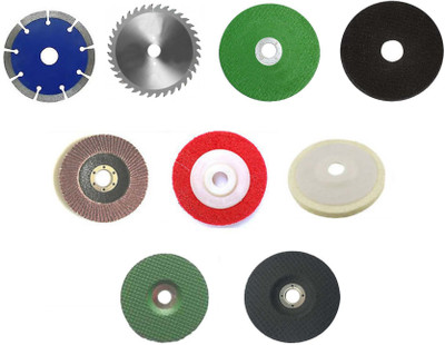 

ISC 4"Inch Combo Wheels Discs Suitable For Cutting Wood / Metal / Brick / Marble , Grinding , Polishing & Buffing Hand Tool Kit(9 Tools), Multicolor