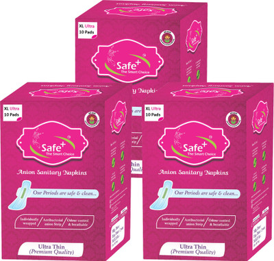 

Safe plus Anion ultra soft XL Bamboo pulps sanitary pad with Bamboo pulps(Natural product) and four wings 30 pcs Sanitary Pad(Pack of 30)