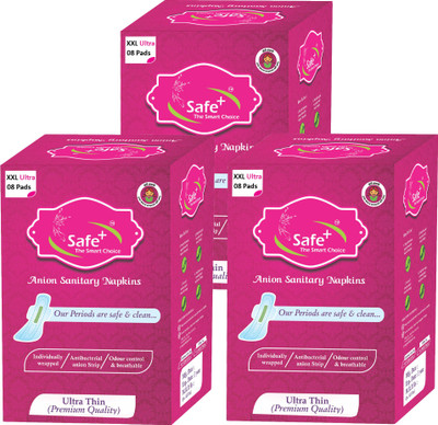 

Safe plus Anion ultra soft XXL Bamboo pulps sanitary pad with Bamboo pulps(Natural product) and four wings 24 pcs Sanitary Pad(Pack of 24)