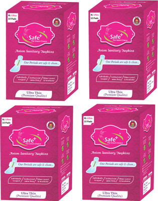 Safe plus Anion ultra soft XL Bamboo pulps sanitary pad with Bamboo pulps(Natural product) and four wings 40 pcs Sanitary Pad(Pack of 40)