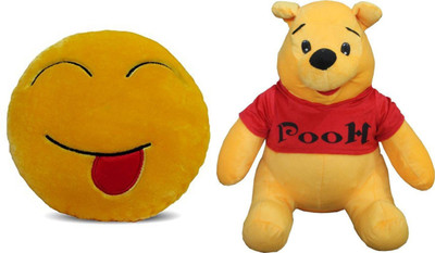 MTC Tongue Out Emogi Cushion (30 cm) Combo With Winnie The Pooh (12 inches) - 14 inch(Multicolor)