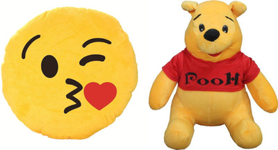 

MTC Wynk Kissing Emogi Emogi Cushion (30 cm) Combo With Winnie The Pooh (12 inches) - 14 inch(Multicolor)