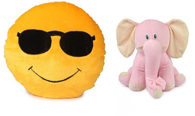 

MTC Cool Dude Cushion (30 cm) Combo With Baby Pink Elephant (25 cm) - 14 inch(Multicolor)