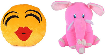

MTC Soft Kiss Cushion (30 cm) Combo With Pink Cute Elephant (35 cm) - 14 inch(Multicolor)