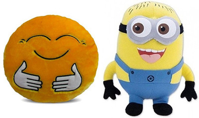 

MTC Hugging Smile Cushion (30 cm) Combo With Stuffed Minion Soft Toy (12 inch) - 14 inch(Multicolor)
