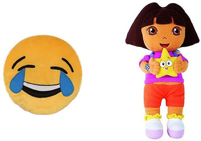 

MTC Laughing Tears Cushion (30 cm) Combo With Stuffed Toy Cartoon Dora Explora (38 cm) - 14 inch(Multicolor)