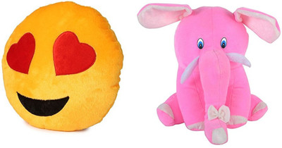 MTC Hearted Eye Cushion (30 cm) Combo With Pink Cute Elephant (35 cm) - 14 inch(Multicolor)