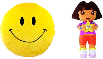 

MTC Smile Cushion (30 cm) Combo With Stuffed Toy Cartoon Dora Explora (38 cm) - 14 inch(Multicolor)