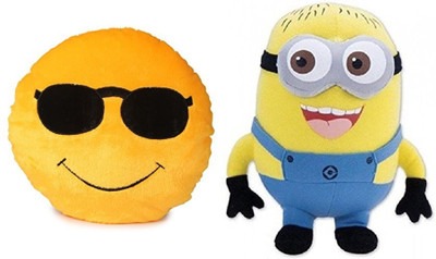 

MTC Cool Dude Cushion (30 cm) Combo With Stuffed Minion Soft Toy (12 inch) - 14 inch(Multicolor)
