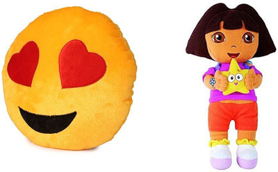 

MTC Hearted Eye Cushion (30 cm) Combo With Stuffed Toy Cartoon Dora Explora (38 cm) - 14 inch(Multicolor)