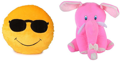 

MTC Cool Dude Cushion (30 cm) Combo With Pink Cute Elephant (35 cm) - 14 inch(Multicolor)