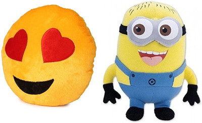 

MTC Hearted Eye Cushion (30 cm) Combo With Stuffed Minion Soft Toy (12 inch) - 14 inch(Multicolor)