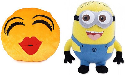 

MTC Soft Kiss Cushion (30 cm) Combo With Stuffed Minion Soft Toy (12 inch) - 14 inch(Multicolor)