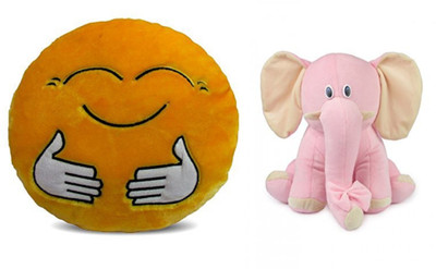 

MTC Hugging Smile Cushion (30 cm) Combo With Baby Pink Elephant (25 cm) - 14 inch(Multicolor)