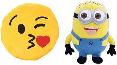 

MTC Wynk Kissing Emogi Emogi Cushion (30 cm) Combo With Stuffed Minion Soft Toy (12 inch) - 14 inch(Multicolor)