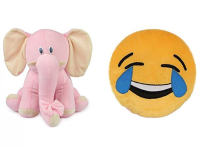 

MTC Laughing Tears Cushion (30 cm) Combo With Baby Pink Elephant (25 cm) - 14 inch(Multicolor)