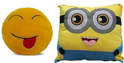 

MTC Tongue Out Emogi Cushion (30 cm) Combo With Minion Cushion (40 cm) - 14 inch(Multicolor)