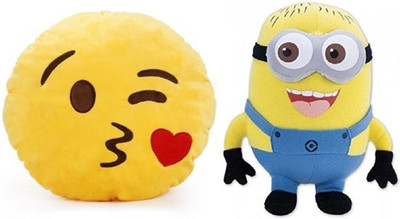

MTC Kissing Soft Emogi Cushion (30 cm) Combo With Stuffed Minion Soft Toy (12 inch) - 14 inch(Multicolor)