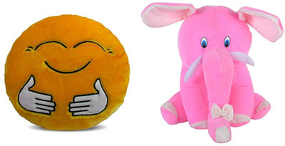 

MTC Hugging Smile Cushion (30 cm) Combo With Pink Cute Elephant (35 cm) - 14 inch(Multicolor)