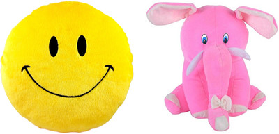 

MTC Smile Cushion (30 cm) Combo With Pink Cute Elephant (35 cm) - 14 inch(Multicolor)