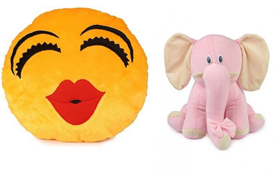 

MTC Soft Kiss Cushion (30 cm) Combo With Baby Pink Elephant (25 cm) - 14 inch(Multicolor)