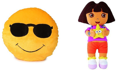 

MTC Cool Dude Cushion (30 cm) Combo With Stuffed Toy Cartoon Dora Explora (38 cm) - 14 inch(Multicolor)