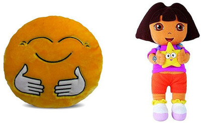 

MTC Hugging Smile Cushion (30 cm) Combo With Stuffed Toy Cartoon Dora Explora (38 cm) - 14 inch(Multicolor)
